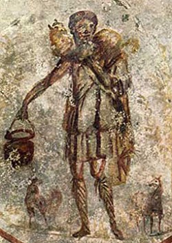3rd century catacombs painting of Jesus as the Good Shepherd, public domain
