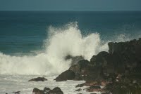 Waves crashing on rocks