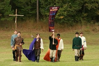 Highlander men with banner