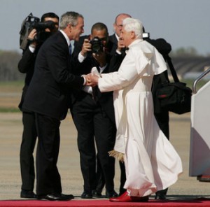 George Bush greets Pope Benedict XVI